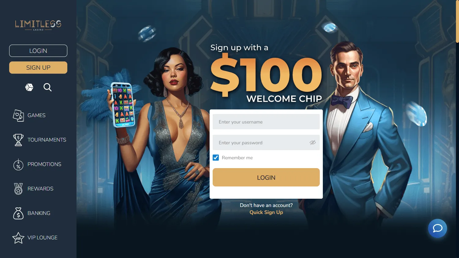 Limitless Casino home on desktop