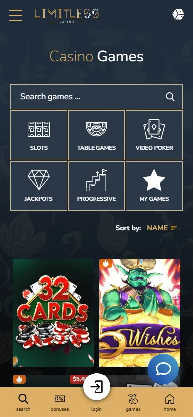 Limitless Casino games on a mobile device