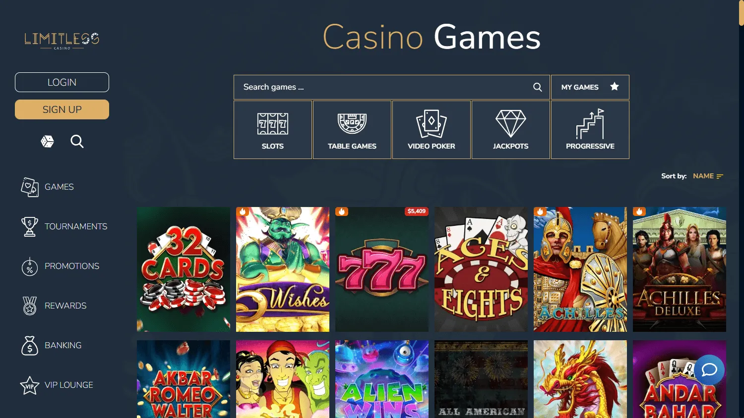 Limitless Casino games on desktop